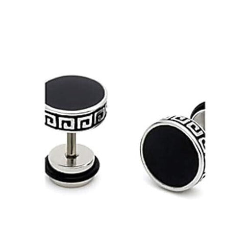 316L Surgical-Steel Greek Pattern Black Hypoallergenic Men & Women Stud Earrings